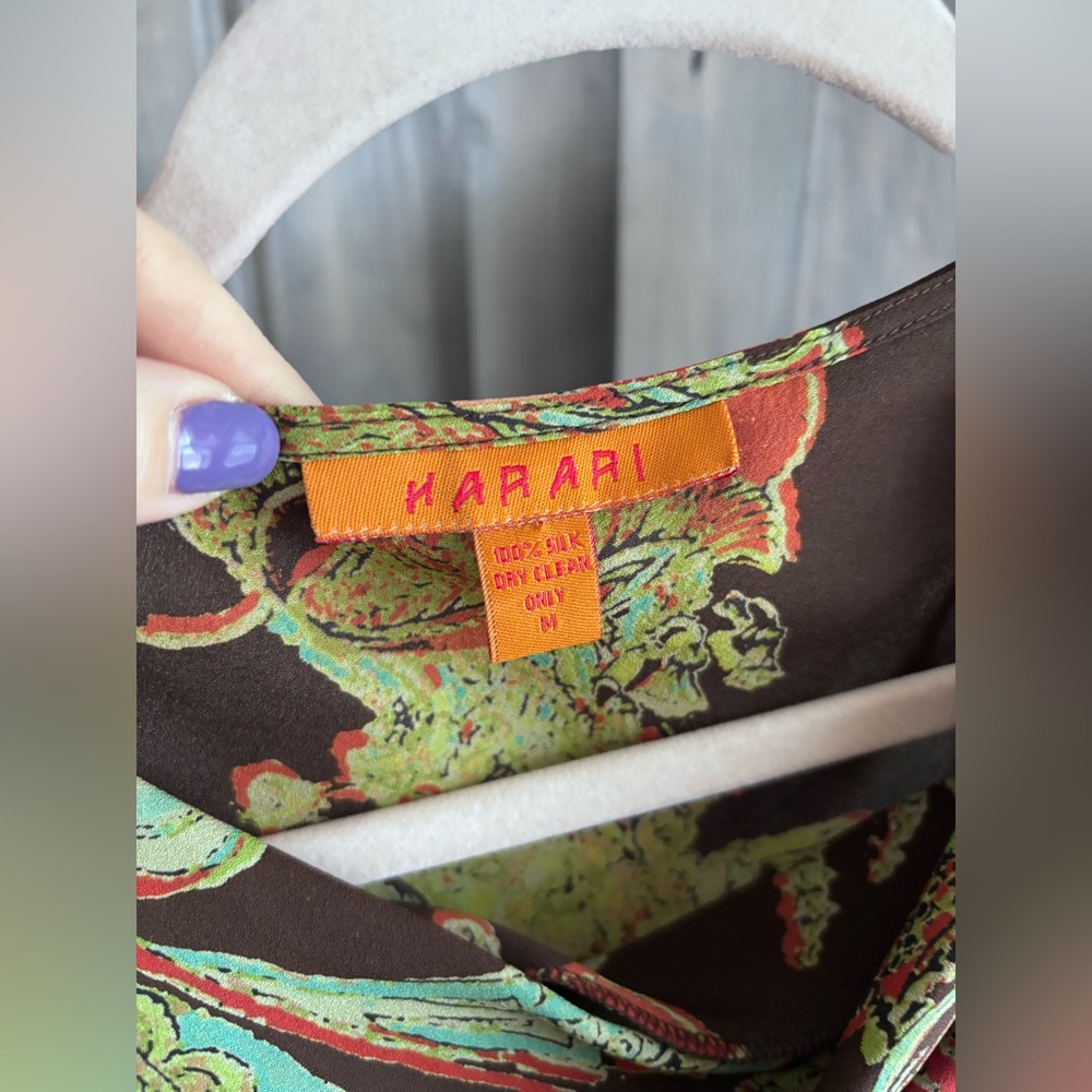 Harari 100%‎ Silk Brown Floral Cowl Neck Sleeveless Dress semi-sheer Size M $394 - Picture 7 of 7